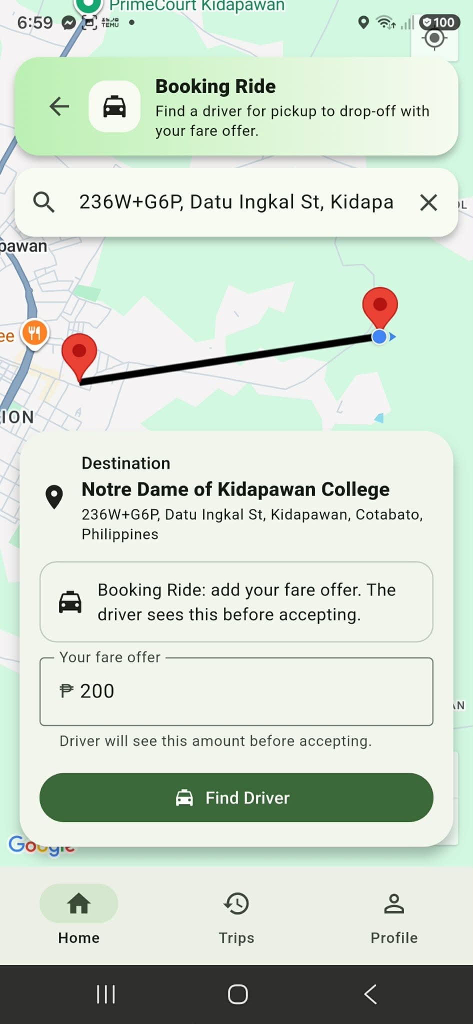 MovSikel Booking Ride screen