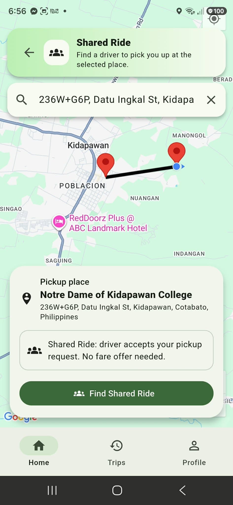 MovSikel Shared Ride screen